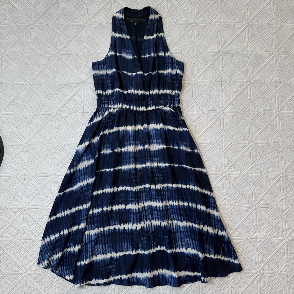 Lafayette 148 100% Silk Tie Dye Midi Dress Resort Chic Size 8